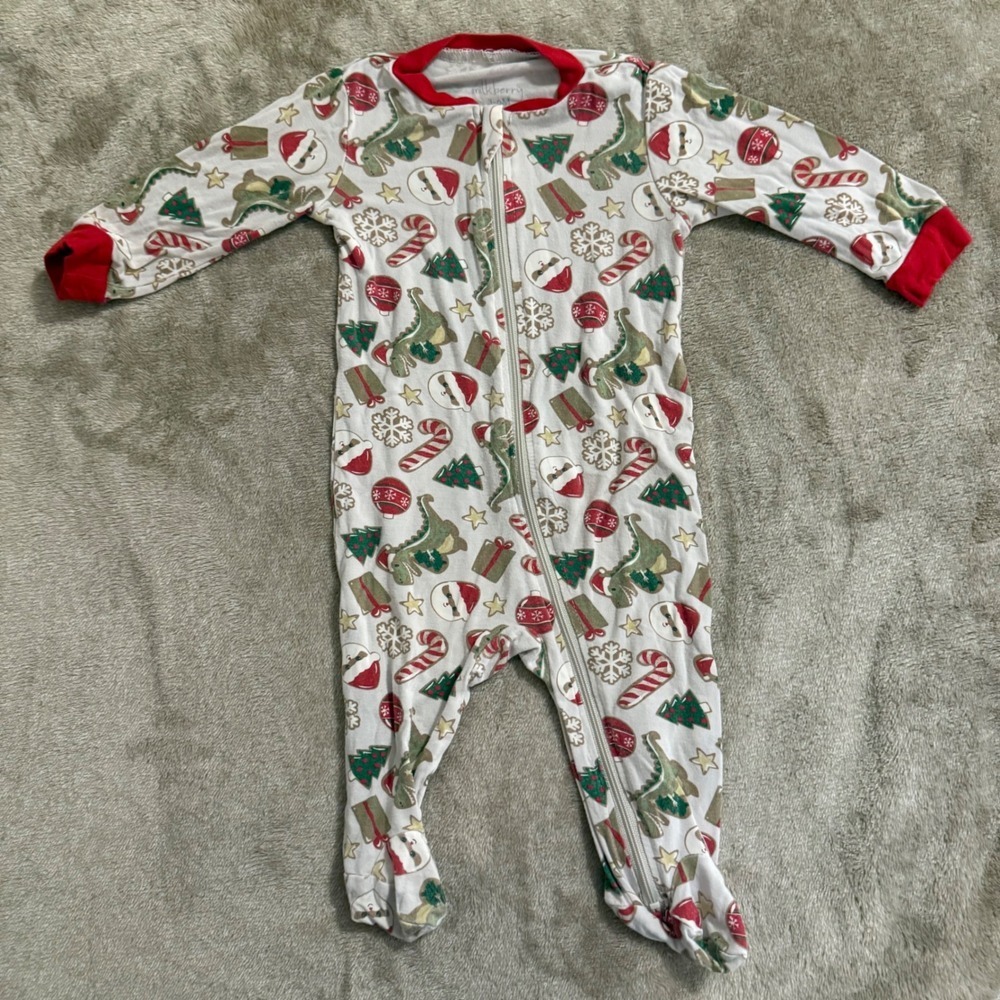 Milkberry Baby Christmas Dinosaur Sloth Footed Pajamas Sleeper 3-6M Holiday